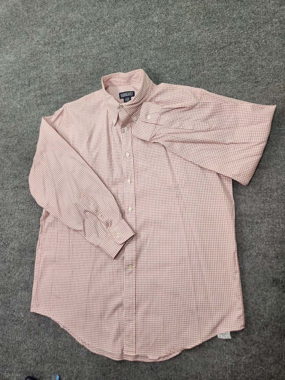 Lands' End Button Down Shirt Men's 17-34 Red White Check